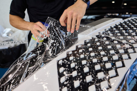 Applying a Protective Film on the Surface of Your Car for Enhanced Durability and Shineの写真素材