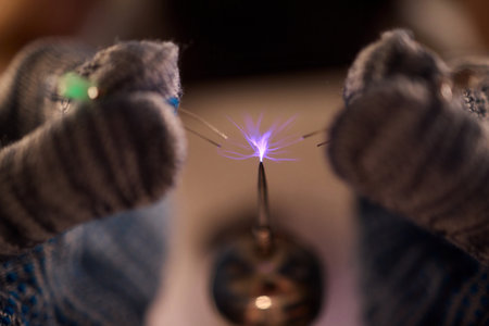 Expert carefully calibrates plasma equipment using sensitive techniques, Research professional...