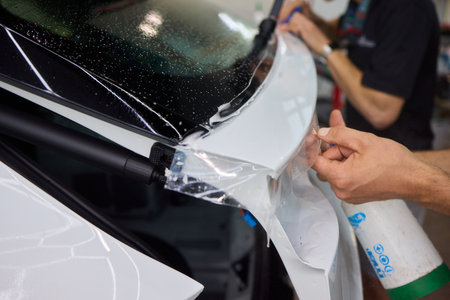 Applying a Protective Film on the Surface of Your Car for Enhanced Durability and Shineの写真素材