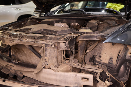 Careful precision is essential when installing a car headlight assembly for optimal performanceの写真素材