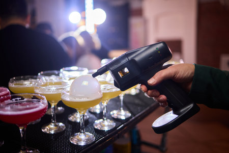 Elegant smoky cocktail, Craft bartenders create visually stunning smoky drinks ambiance, Nightlife...