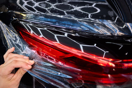 Applying a Protective Film on the Surface of Your Car for Enhanced Durability and Shineの写真素材
