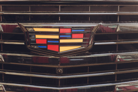 Ufa, Russia - 13 June 2025. Premium metallic badge highlighting craftsmanship and sophistication, Detailed view of luxury vehicle emblem surrounded by glossy surface texture and reflective studio lightingのeditorial素材