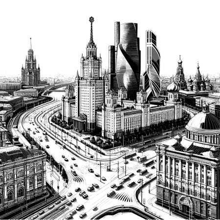 Panoramic view of the city of Moscow, Russia. Sketch illustration - artwork 2のイラスト素材