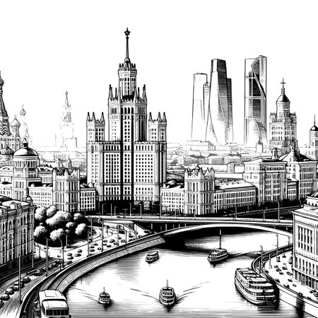 Panoramic view of the city of Moscow, Russia. Sketch illustration - artwork 4のイラスト素材
