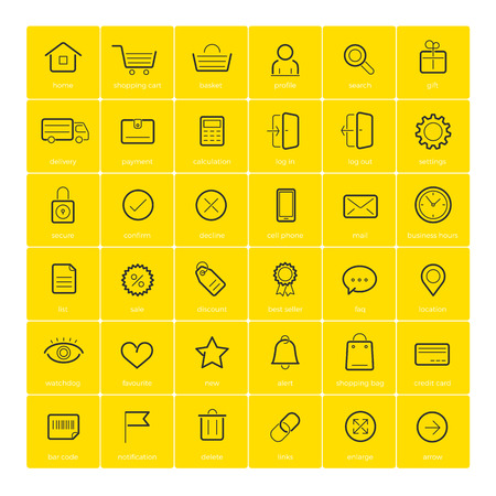 Ecommerce icons on yellow illustration.のイラスト素材