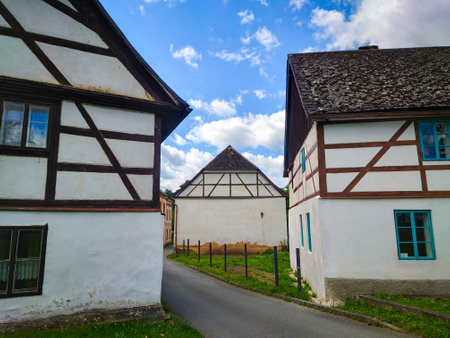 Historical Czech town of ÃtÃ©ry with half-timbered housesの写真素材