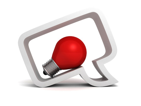 speech bubble with concept creativity IDEA red light bulb insideの写真素材