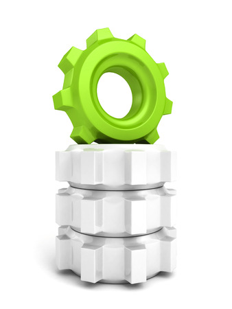green cog wheel gear leader on top stack othersの写真素材