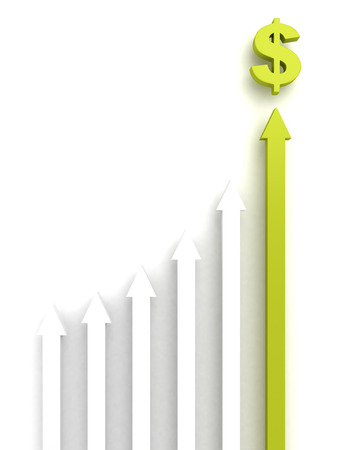 concept rising group of arrows with green top leader to dollar money symbolの写真素材