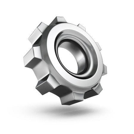 3D dark metallic gear isolated on white backgroundの写真素材