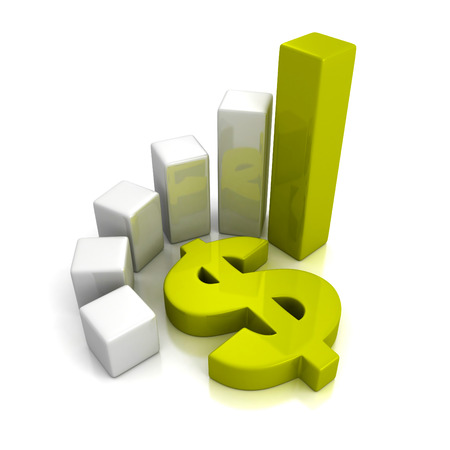 business bar graph with green dollar currency symbolの写真素材