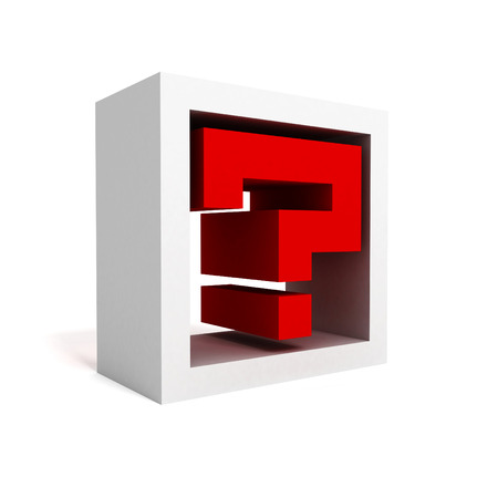 red question mark block icon symbol on white. 3d render illustrationの写真素材