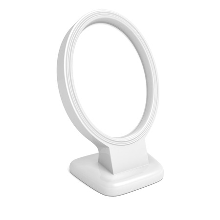 Blank round picture or photo desk frame on white background 3d render illustrationの写真素材
