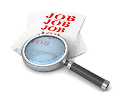 Job search concept with magnifier glass on white paper stack 3d renderの写真素材