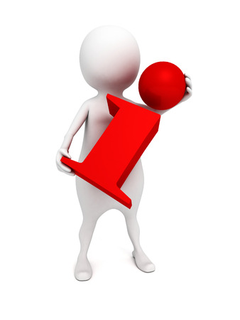 3d business man holding red information icon. 3d render illustrationの写真素材