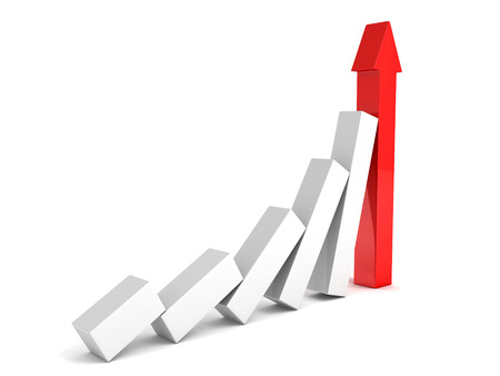 3d graph showing rise in profits or earnings gorw up arrowの写真素材