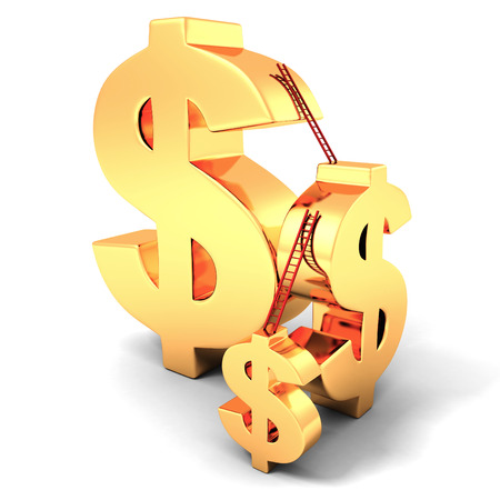 golden dollar currency symbols with laddersの写真素材