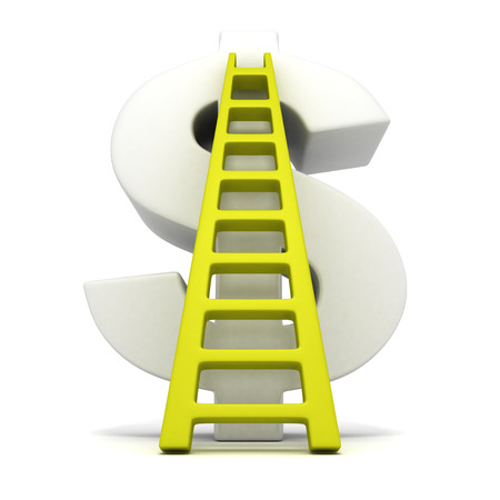 big white dollar symbol and green success ladderの写真素材