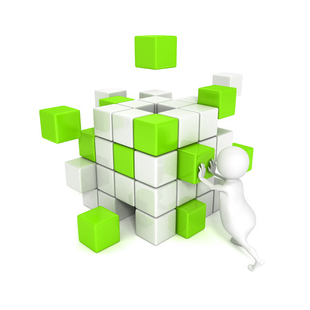 3d man with different blocksの写真素材