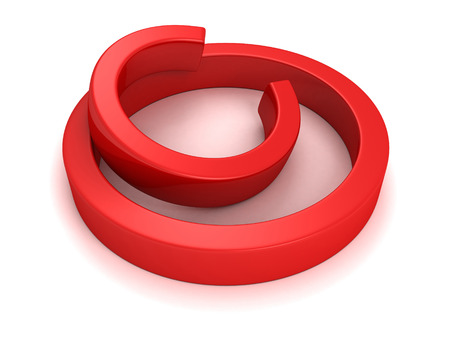 red shiny and glossy copyright sign laying on a white backgroundの写真素材