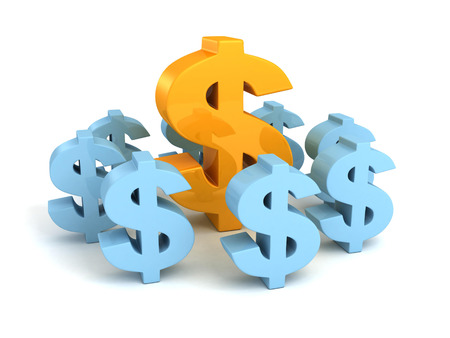 big dollar currency symbol as leader of other groupの写真素材