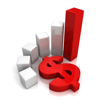 business bar graph with red dollar currency symbolの写真素材