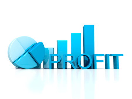 PROFIT text pie and bar chart diagrams blueの写真素材