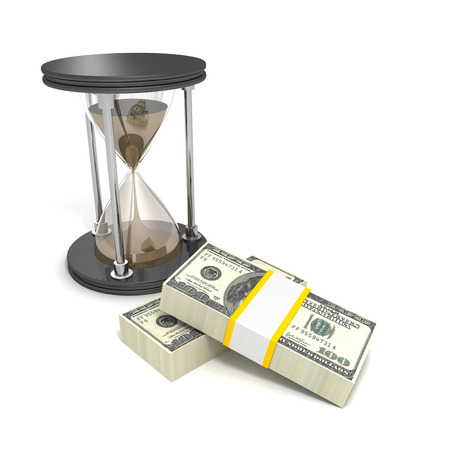 Time is money concept with hundred dollar bills and hourglassの写真素材
