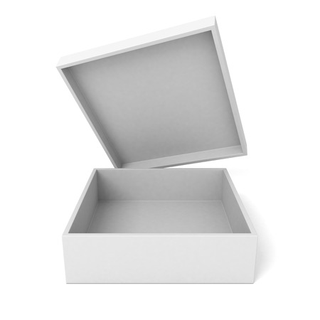 Open package cardboard box on white background. 3d render illustrationの写真素材