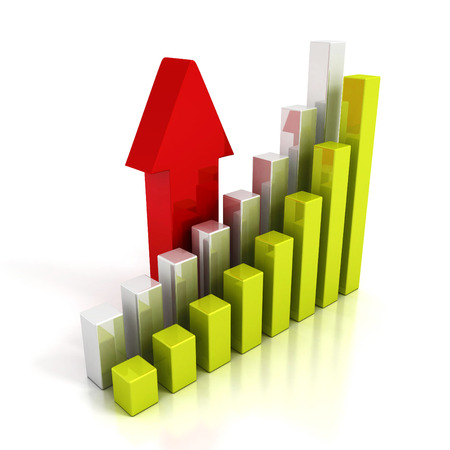 business chart graph and rising up red arrowの写真素材