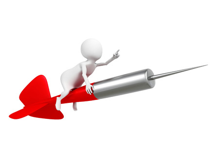 3d man riding red dart arrow on white backgroundの写真素材