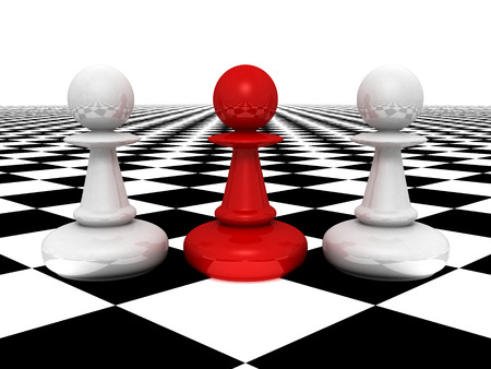leadership concept red pawn forward white pawnsの写真素材