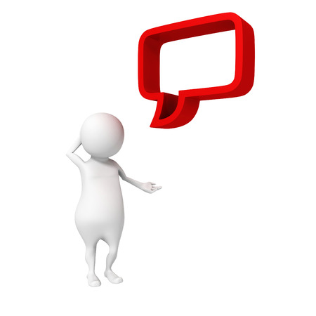 white 3d man thinking with red speech bubble. 3d render illustrationの写真素材