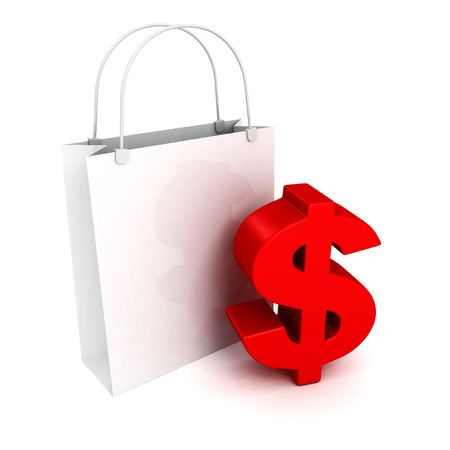 Shopping bag with red dollar currency symbolの写真素材
