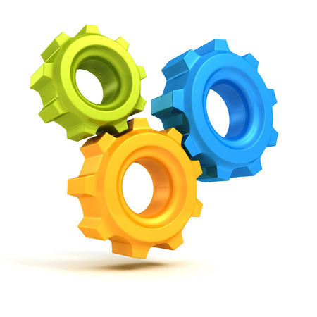 concept work cogwheel gears symbol icon on white background. 3d render illustrationの写真素材