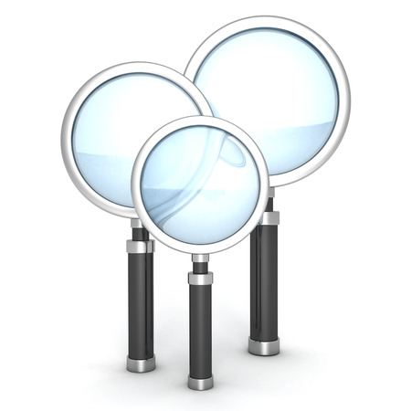 Three magnifier glasses on white backgroundの写真素材