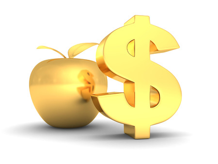big golden dollar symbol with apple. business success finance concept 3d render illustrationの写真素材