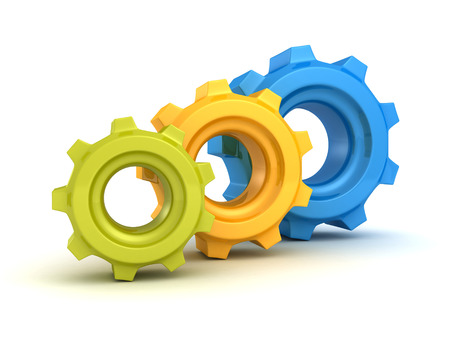colorful set of machine cogwheel gears. 3d render illustrationの写真素材