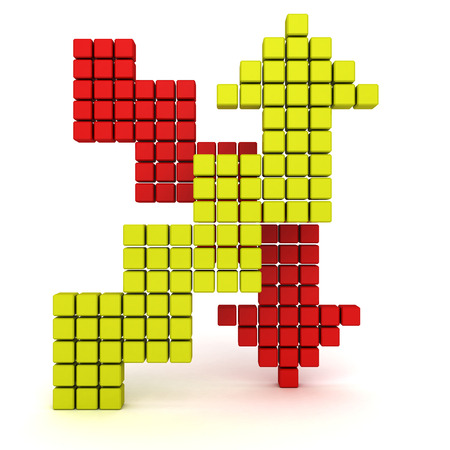 Up and Down Block Red Green Arrows on white background. 3d render illustrationの写真素材