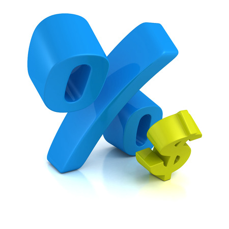 big blue percent sign over small dollar symbolの写真素材