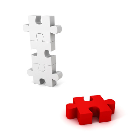 different red jigsaw puzzle piece out from white group. unique concept 3d render illustrationの写真素材