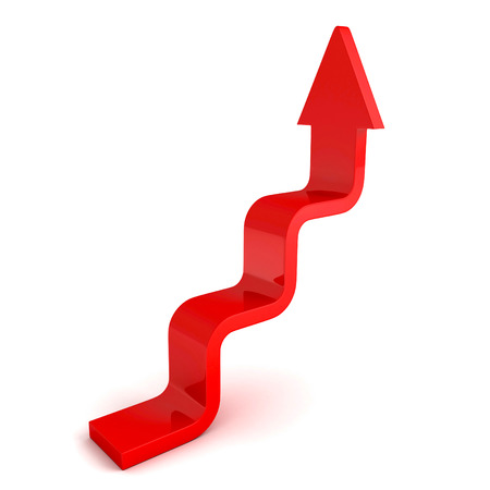 stairs arrow going upward grow on white backgroundの写真素材