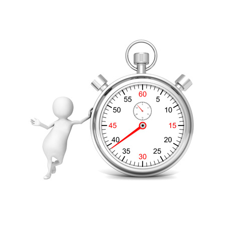 white 3d man with a stopwatch white backgroundの写真素材