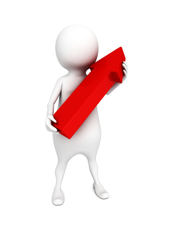 white 3d man holding red arrow. business successの写真素材