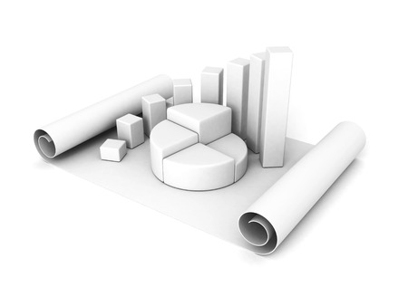 business bar and pie graph on a paper sheet scrollの写真素材