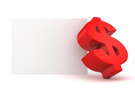 big red dollar symbol with white info text banner. 3d render illustrationの写真素材