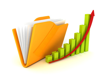 Document paper folder with growth bar graph. business success concept 3d render illustrationの写真素材