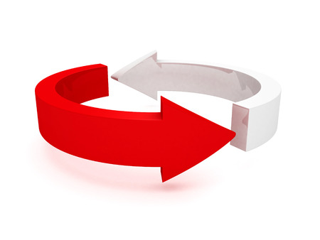 two red whitecycle or recycle arrows.3d render illustrationの写真素材