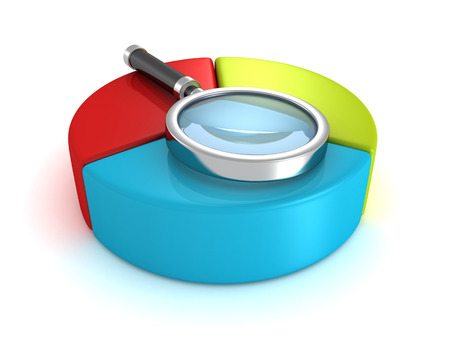 business pie chart diagram and magnifier glass. 3d render illustrationの写真素材